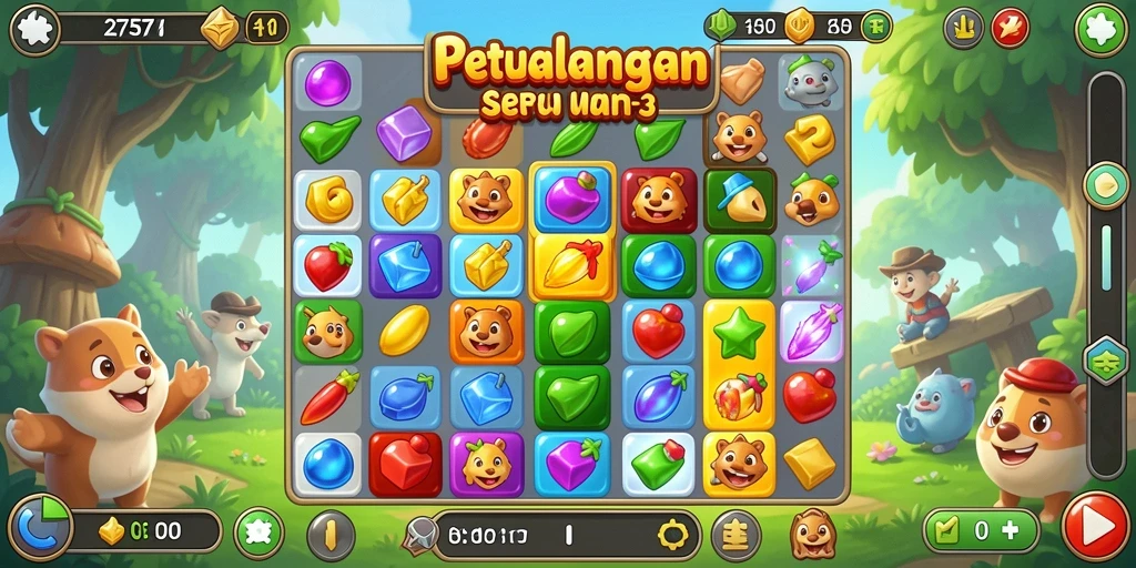 Screenshot menunjukkan aksi seru gameplay Match-3.