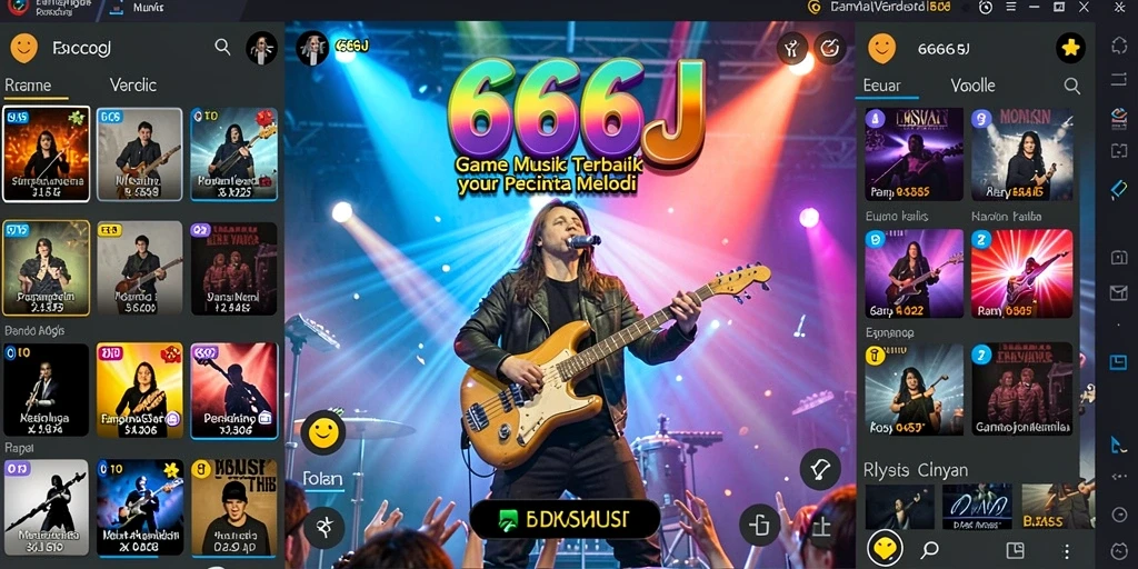 Tampilan gameplay dari 666J yang penuh warna dan musik.
