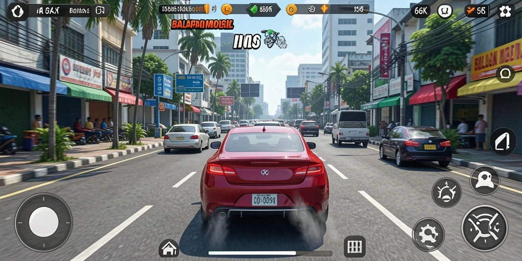 Tampilan gameplay balapan mobil yang mendebarkan dan seru.
