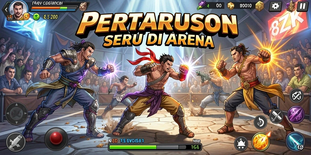 Tampilan gameplay <strong>8ZK</strong> yang menegangkan dengan pertarungan karakter yang dinamis.