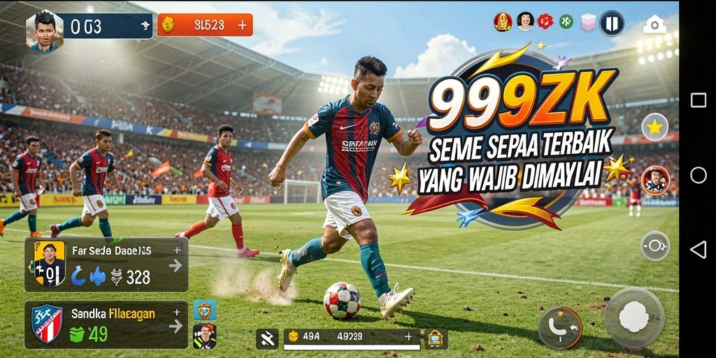 Tampilan gameplay 999ZK menampilkan aksi sepak bola yang mendebarkan.