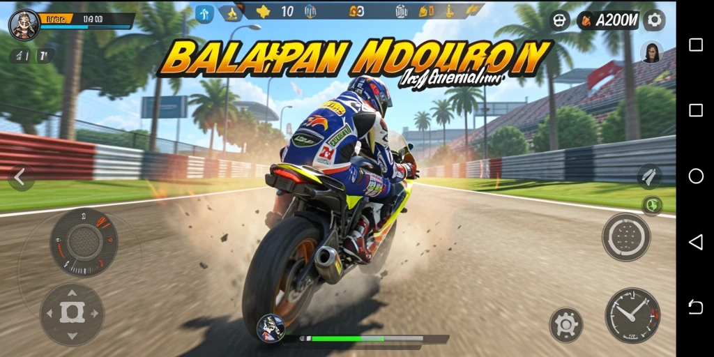 Tangkapan layar dari gameplay seru A200M saat balapan motor.