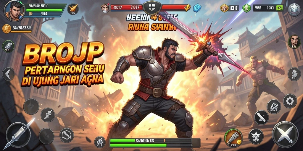 Screenshot gameplay BROJP menampilkan pertempuran seru dan karakter karismatik.