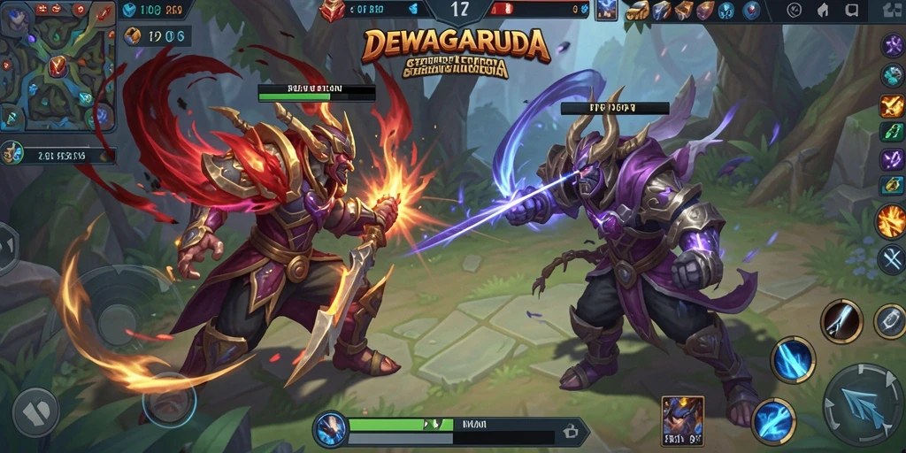 Tampilan gameplay seru dari DEWAGARUDA dalam pertempuran MOBA.