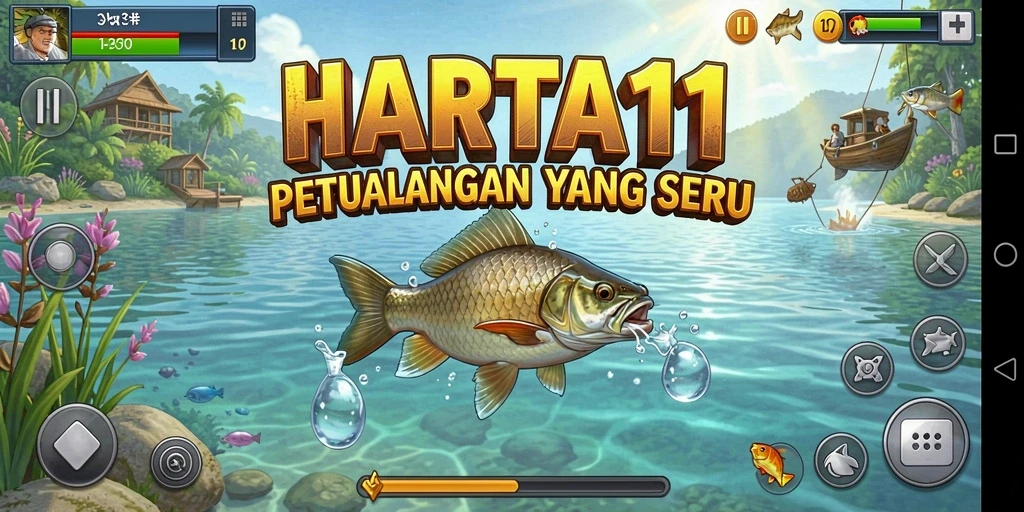 Gameplay HARTA11 yang penuh warna dan menegangkan dalam memancing.