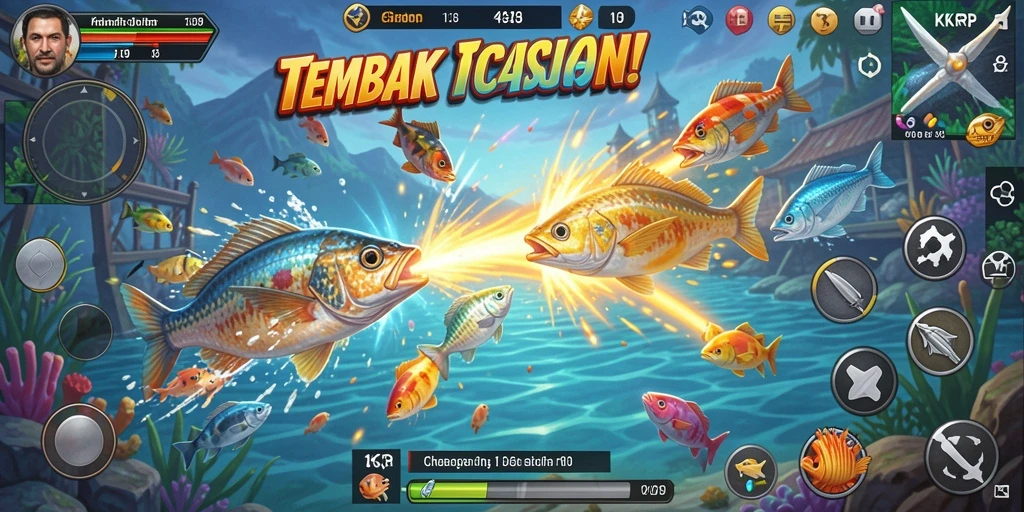 Screenshot gameplay <strong>KKRP</strong> menunjukkan aksi menembak ikan yang seru.