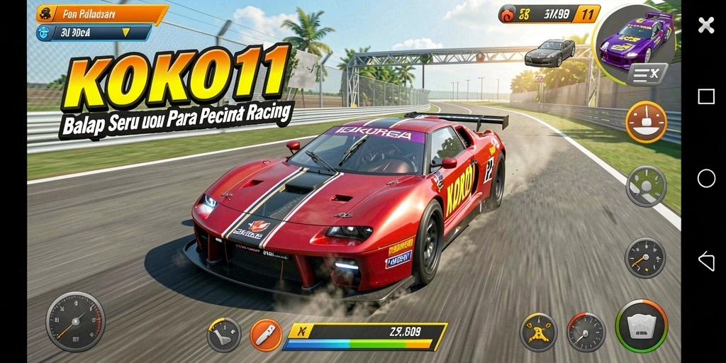Tampilan gameplay KOKO11 dengan aksi balap yang mendebarkan.