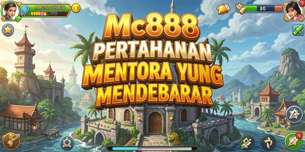 Screenshot gameplay MC888 menampilkan aksi menara dan serangan musuh.