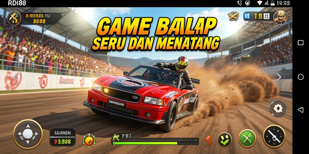 Tampilan balapan seru dalam RDI88 dengan mobil dan trek yang menantang.