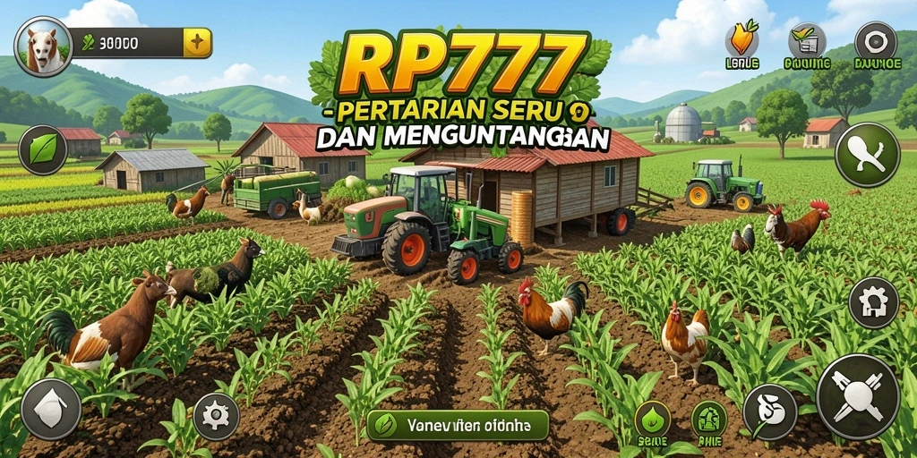 Tampilan gameplay seru di RP777 dengan berbagai aktivitas bertani.