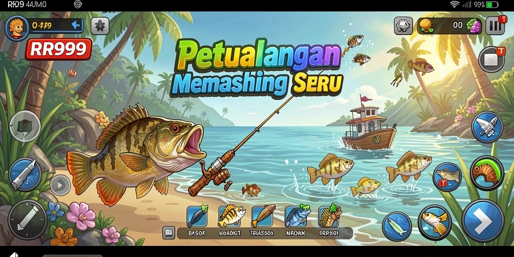 Tampilan gameplay RR999 dengan pengalaman memancing yang mengesankan.