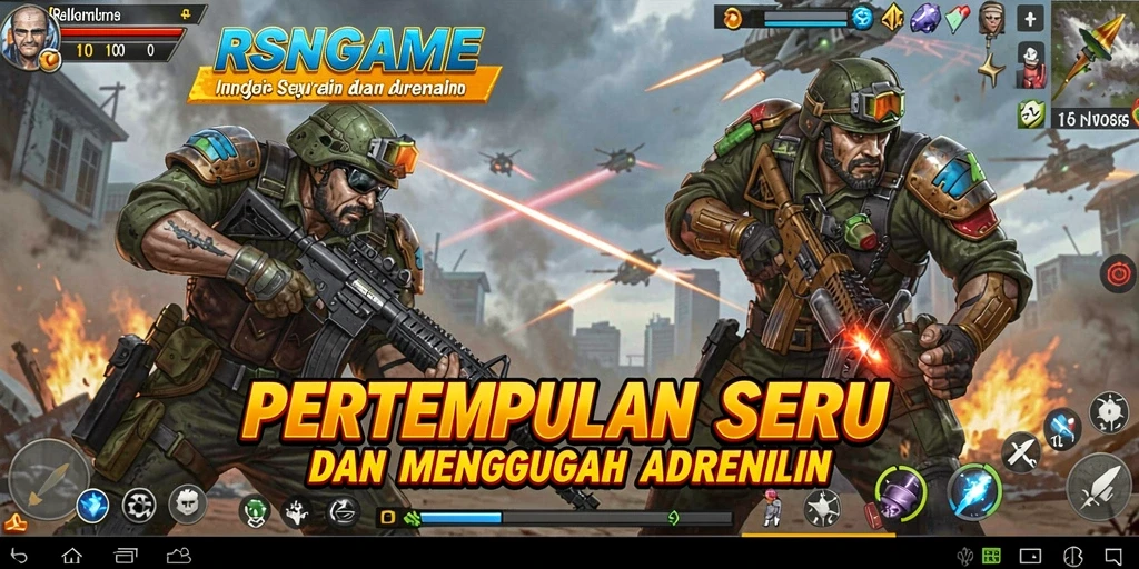 Gameplay RSNGAME yang penuh aksi dan seru ditampilkan dengan grafis tinggi.
