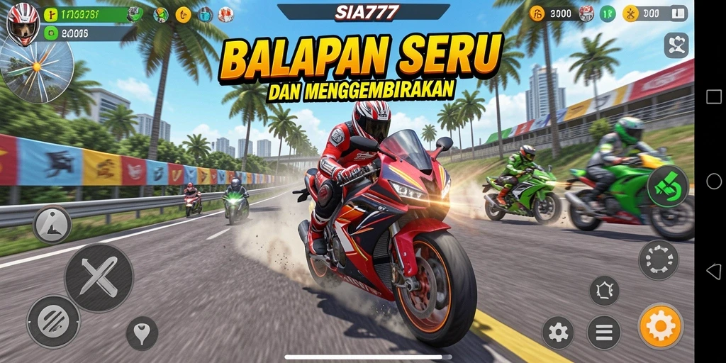 Gameplay seru SIA777 dengan balapan motor yang menegangkan.