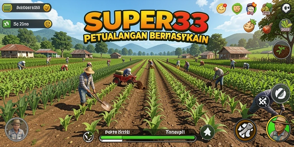 Screenshot gameplay SUPER33 menampilkan aktivitas bertani yang seru.