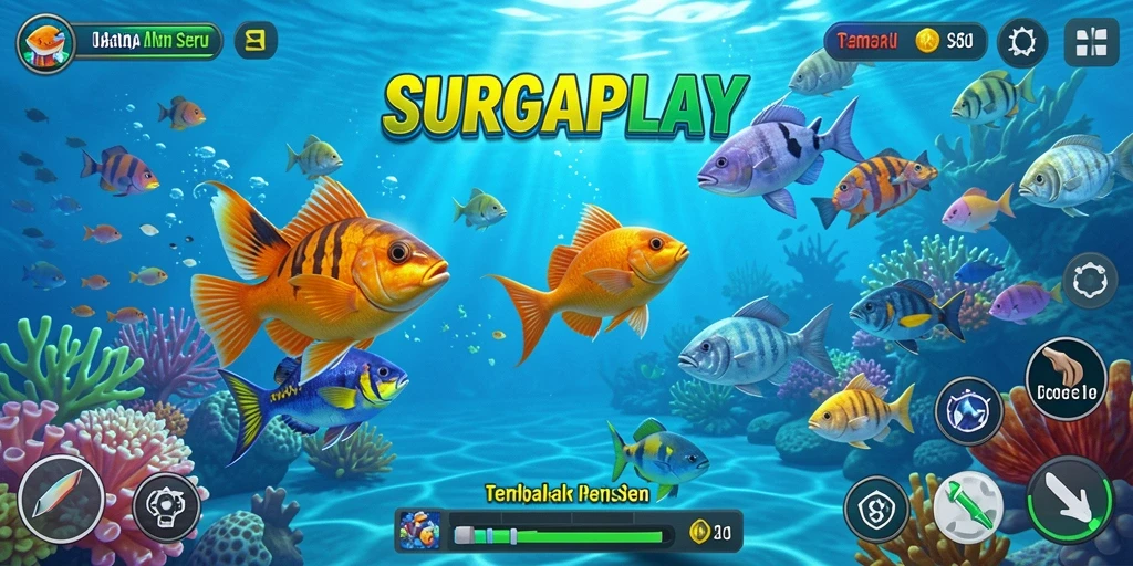 Screenshot gameplay SURGAPLAY menampilkan aksi tembak ikan yang seru.