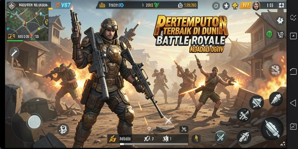 Tangkapan layar pertarungan mendebarkan dalam V87, game Battle Royale yang seru.
