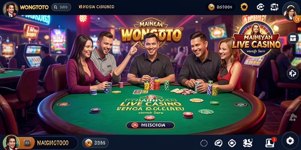 Screenshot gameplay <strong>WONGTOTO</strong> menunjukkan dealer langsung yang ramah dan permainan yang mendebarkan.