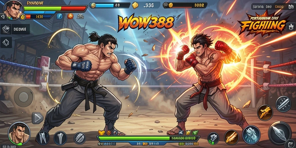 Tangkapan layar gameplay WOW388 menampilkan aksi pertarungan yang intens.